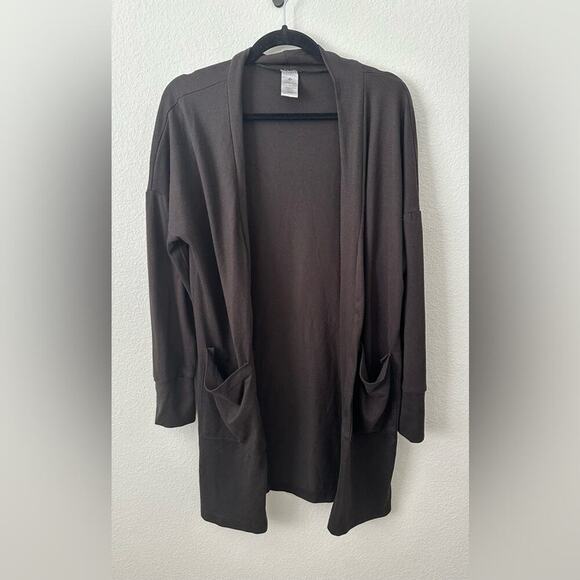 Sweaters - Black Open Front Cardigan with Pockets & Thumb Holes